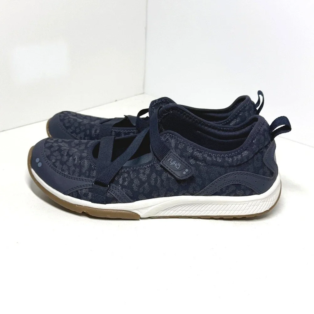 Rykä Kailee Navy Blue Leopard Mesh Mary Jane Walking‎ Shoes Womens 10M